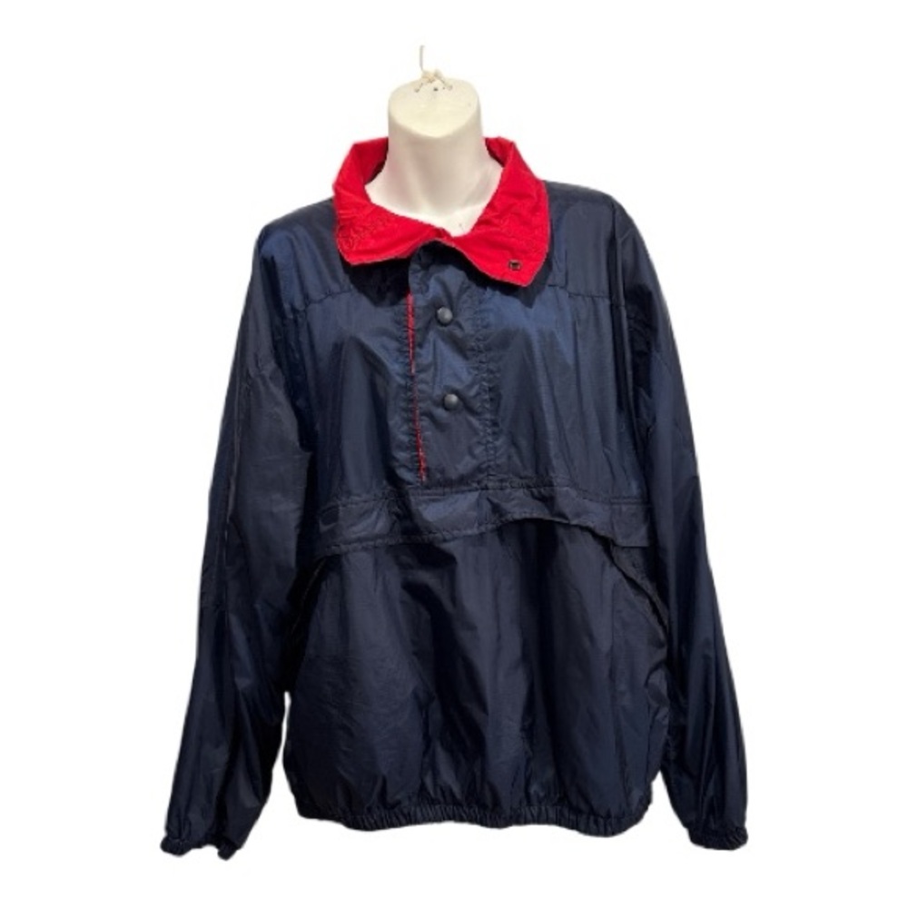 LA LOVING Navy Nylon  pullover Jacket with Red Trim size medium